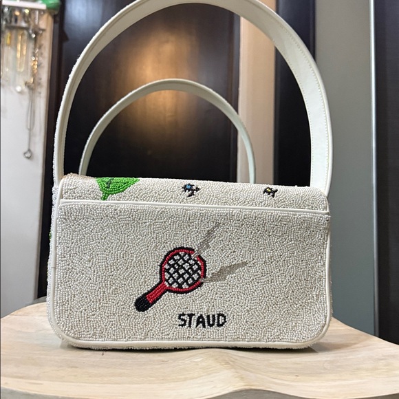 STAUD White Shoulder Bag with Colorful Embroidery - Picture 2 of 4